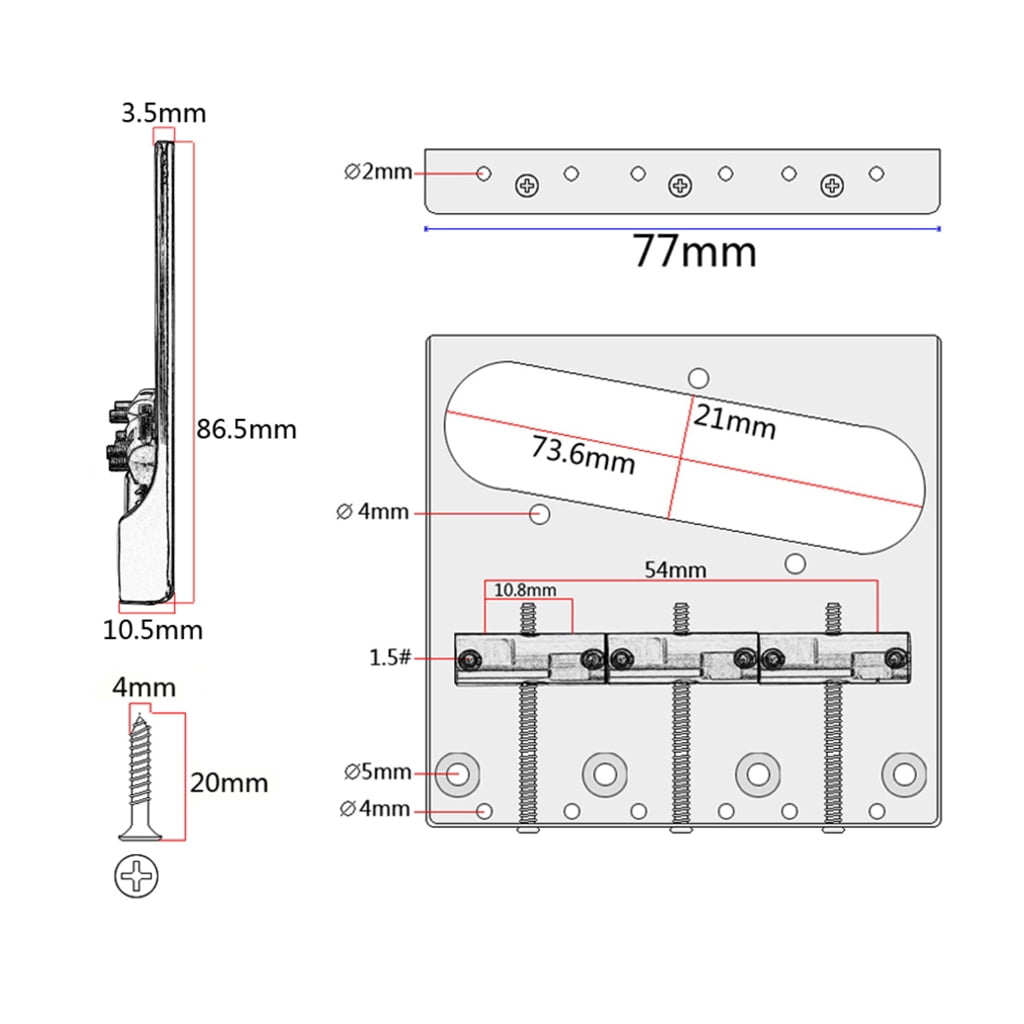 Zeiwohndc Guitar Bridge with Barrels Brass 3-Saddle for Hardtail Electric Guitar Part
