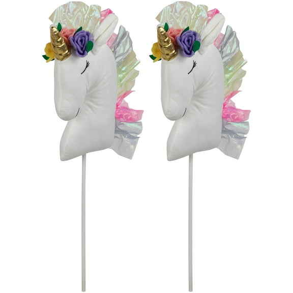 Northlight Plush Rainbow Unicorn Christmas Picks - 24" - Set of 2