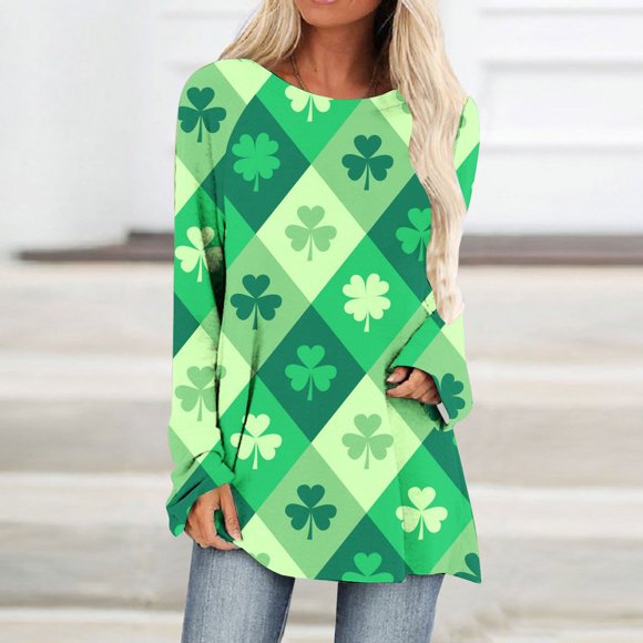St. Patricks Day Shirts for Women Long Sleeves Casual St. Patrick's Day Printing Crewneck Pullover Tunic Tops Shirts for Women