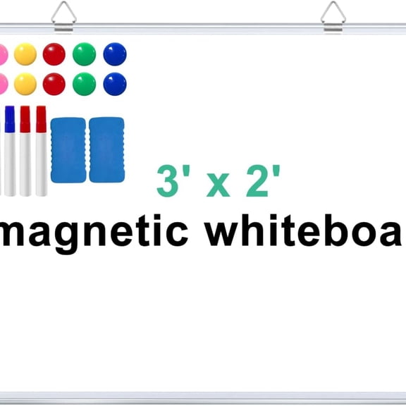 3' x 2' Magnetic Whiteboard Large Dry Erase White Board 36"x24" Aluminum Presentation Whiteboard with Long Pen Tray, 6 Markers, 2 Erasers &12 Magnets