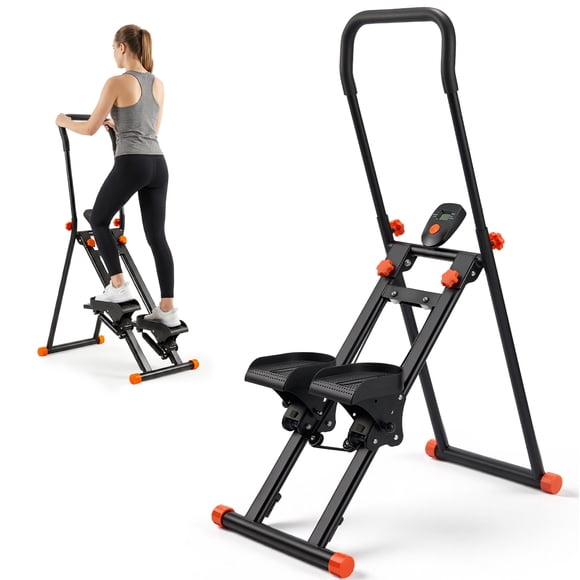 Escaladora Vertical con 3 Ángulos de Inclinación y 3 Alturas de Manillar, Pantalla LCD Contadora, Estructura Triangular Estable, Entrenamiento Completo para Piernas, Glúteos y Abdomen