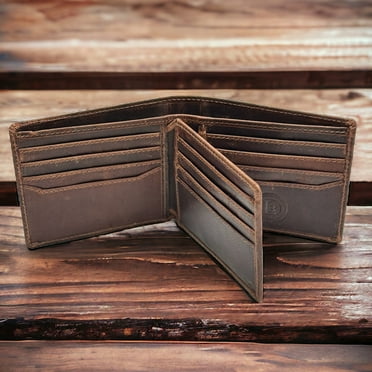 RFID Bifold Leather Wallet For Men with Flip Up ID in Vintage Buffalo Brown