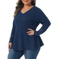 thumbnail image 4 of Agnes Orinda Women's Plus Size Tops Lace Mesh Patchwork Long Sleeve Texture V Neck Flowy Casual Waffle Blouse 4X Navy Blue, 4 of 6