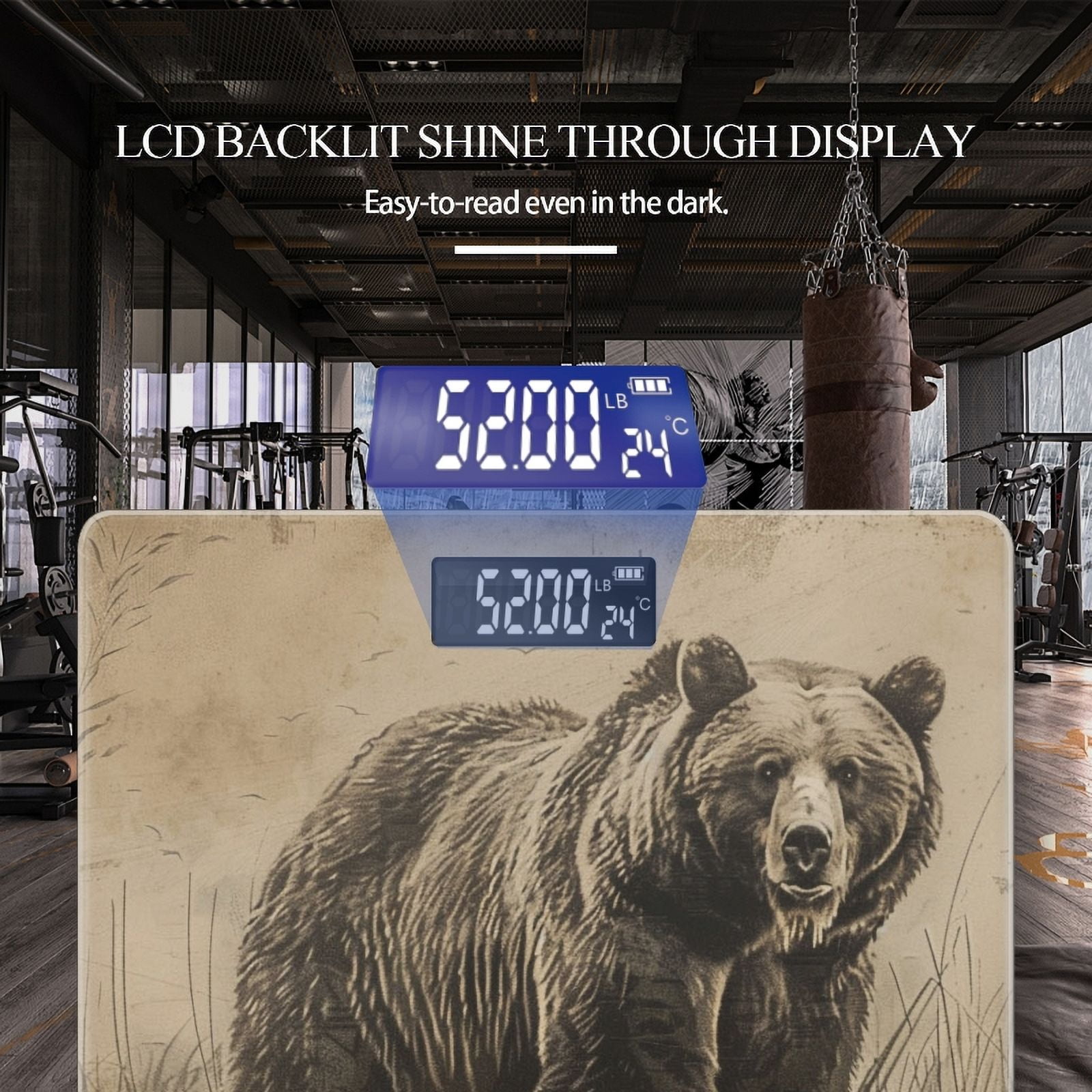 High Precision Body Weight Scale Smart Bathroom Scales with Large LCD Display(400lbs),Decorative for Bedroom-Vintage Illustration Of Old Grizzly Bear Standing In The Water