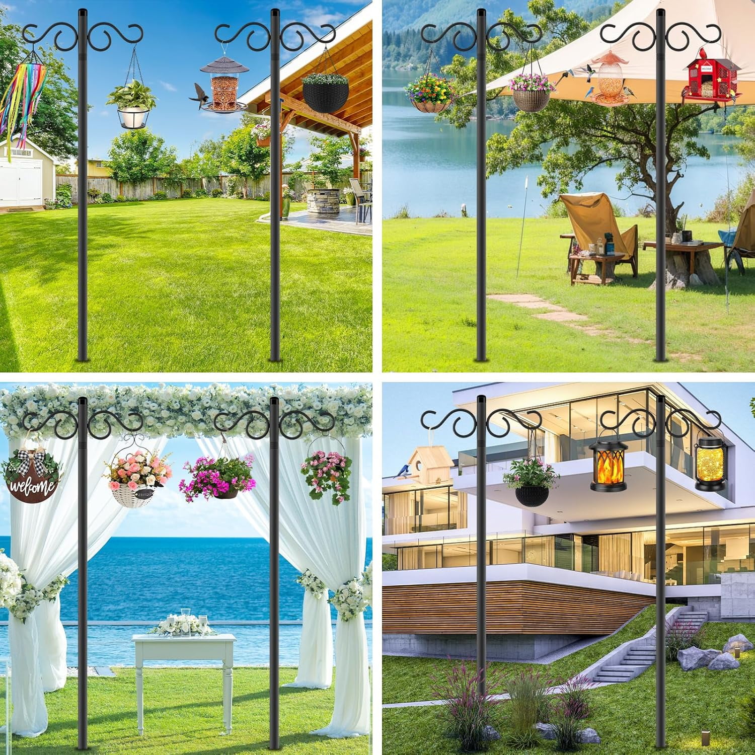 BAODELI Adjustable Shepherd Hooks for Outdoor,2 Pack 90 Inch 5 Prong Base Bird Two Sided Feeder Poles,Heavy Duty Shepherds Hook,Suitable for Garden in Hanging Flower Basket,Lantern,Bird Nests