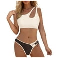 thumbnail image 3 of Xudanell Two piece Womens High Waisted Bikini Set Tie Knot High Rise Two Piece Swimsuits V Neck Bathing Suits Sexy Swimwear (Brown,L), 3 of 9