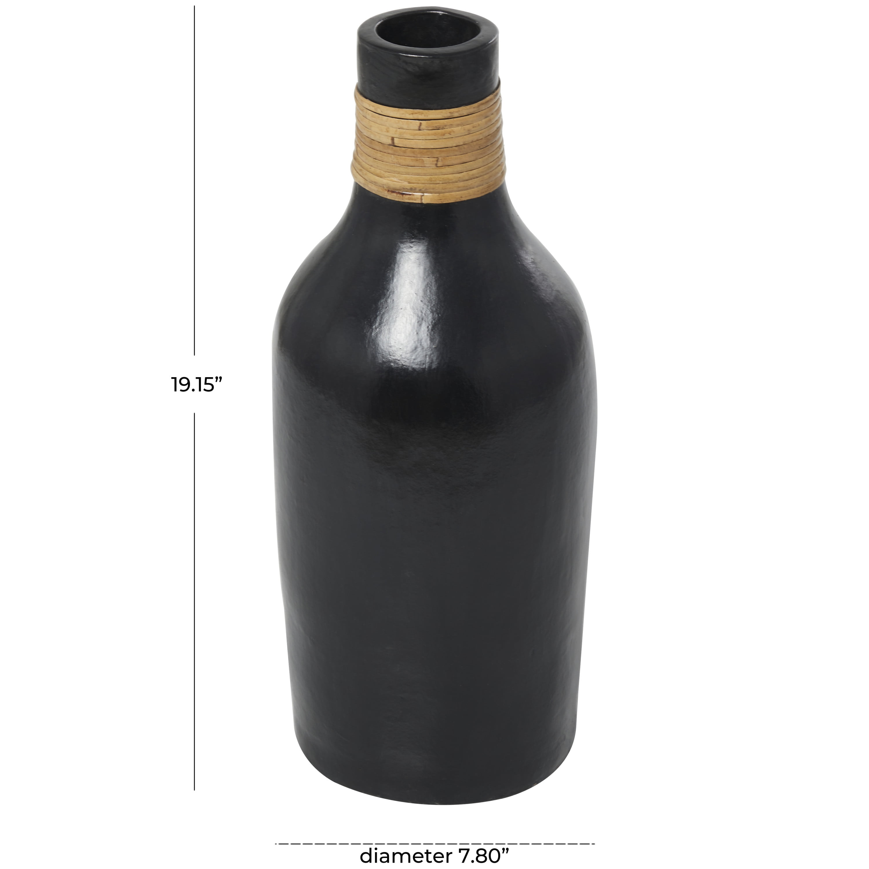 DecMode 19" Black Ceramic Vase with Wrapped Rattan Detailing