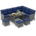 thumbnail image 2 of Costway 7 PCS Patio Dining Furniture Set PE Rattan Sectional Sofa Set with Soft Cushions Blue, 2 of 10