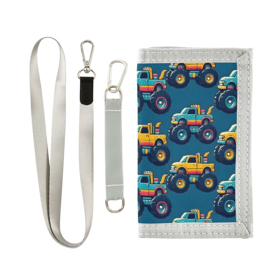 JIALIOU Nylon Trifold Card Wallet with ID Window Zipper Pocket for Men Women Teen Beautiful Monster Trucks Car
