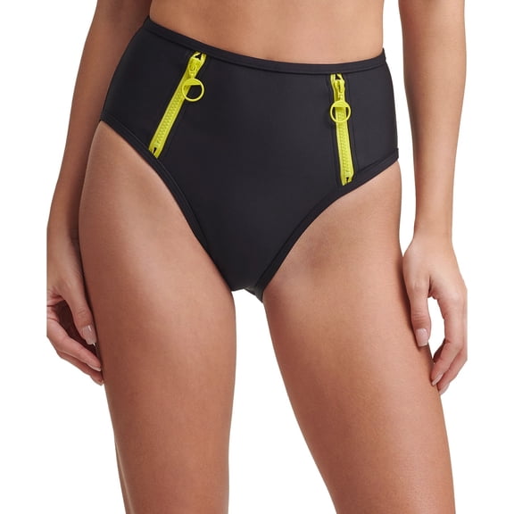 DKNY Womens Double Zipper High Waist Swim Bottom Separates Black M