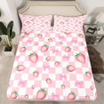 thumbnail image 2 of Homewish Pink Fruit Strawberry 4-Piece Full Size Sheets For Children Teens Girls,Kawaii Plaid Bow Bed Sheets,Geometric Grid Lightweight Sheet Sets,Luxury Bedroom Decor, 2 of 7