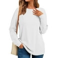 thumbnail image 5 of Crewneck Sweatshirts for Women No Hood Fall Casual Long Sleeve Pullover Tops Loose Sweatshirt with Pocket White L, 5 of 7