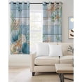 thumbnail image 4 of Marine Life Blackout Curtains for Bedroom Living Room, Shell Coral Eucalyptus Leaves Blue Wood Grain 54 In Long Thermal Insulated Room Darkening Drapes Grommet Window Treatments, 52 x 54 In, 4 of 9