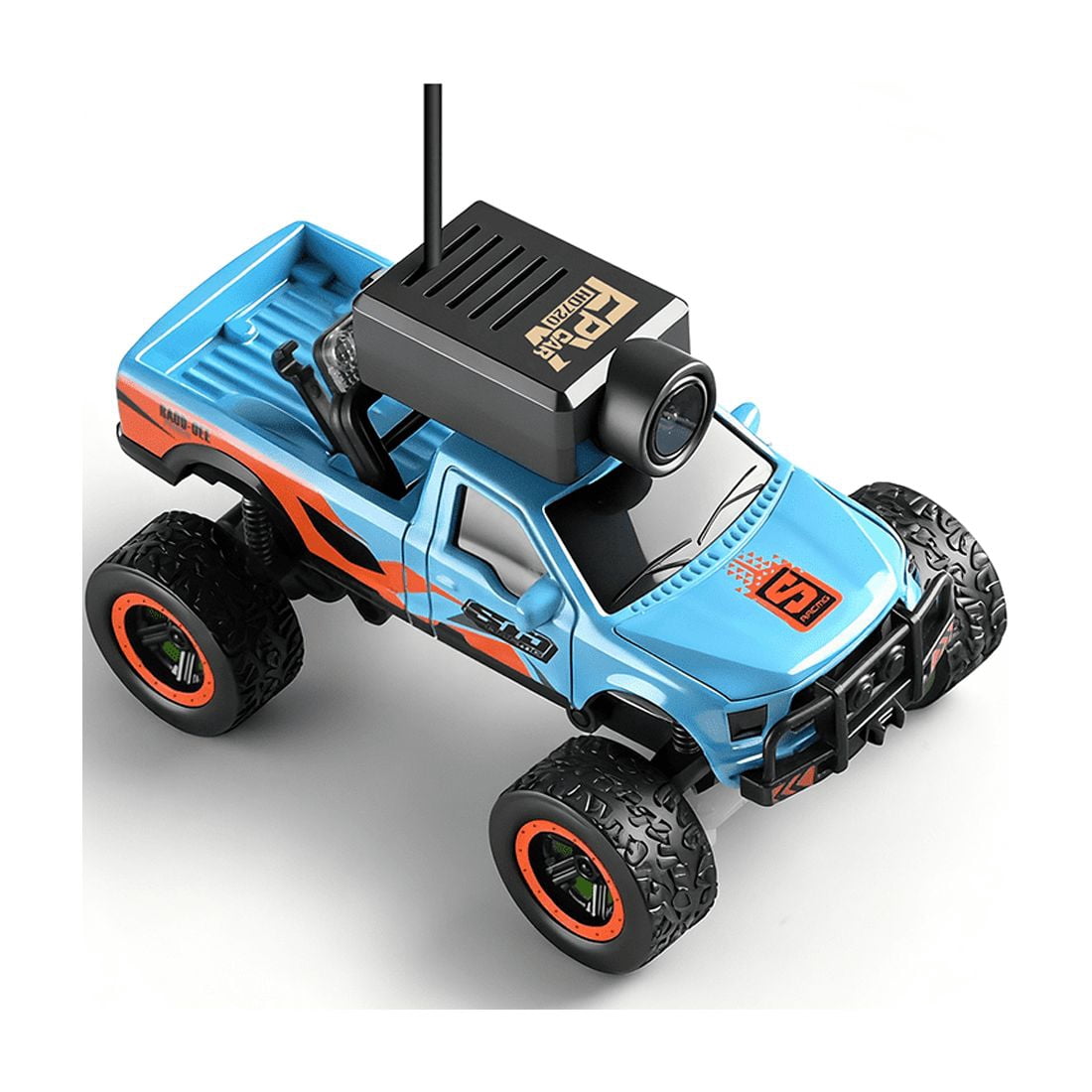 1/64 Scale FPV Mini RC Truck with WiFi HD Camera & APP + Remote Dual Control, 2.4G Full-Proportional RC Crawler with Display Screen, Gyro Stabilization & 3-Speed & Cruise Control - RTR
