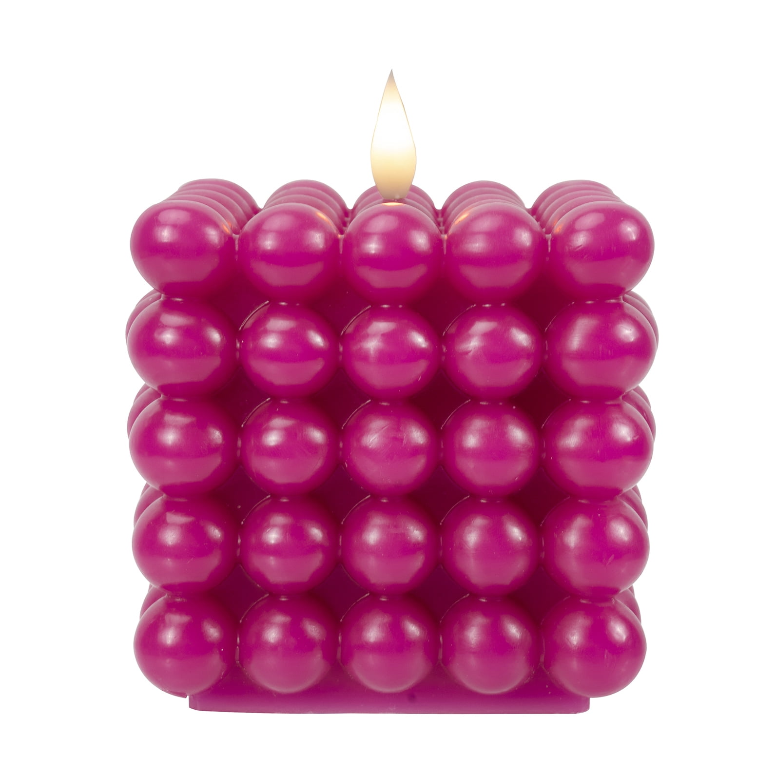 Mainstays Pink Square Wax Tabletop Candle with  Faux LED Flame, Bubble Design, 4.92"x4.13"x4.13"