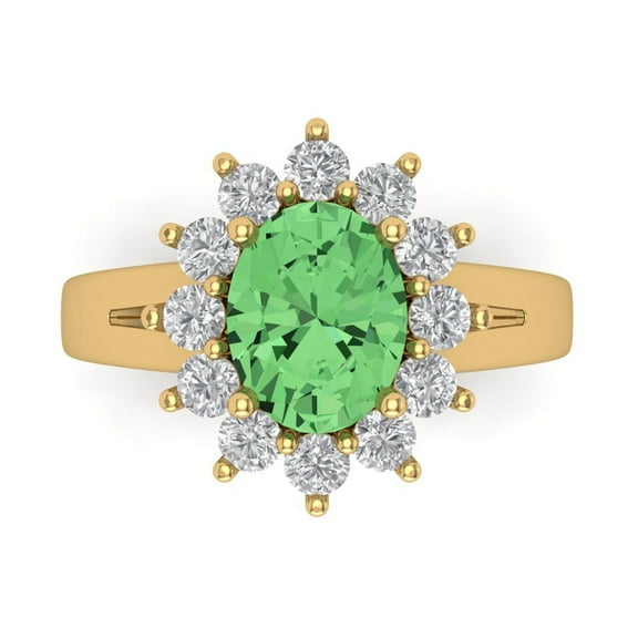 Clara Pucci 14K Yellow Gold 2.72ct Green Halo Ring for Women
