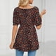thumbnail image 4 of Camiseta con cuello en V para mujer, mangas abullonadas, camiseta con estampado suave y cómodo para compras diarias, 4 of 6