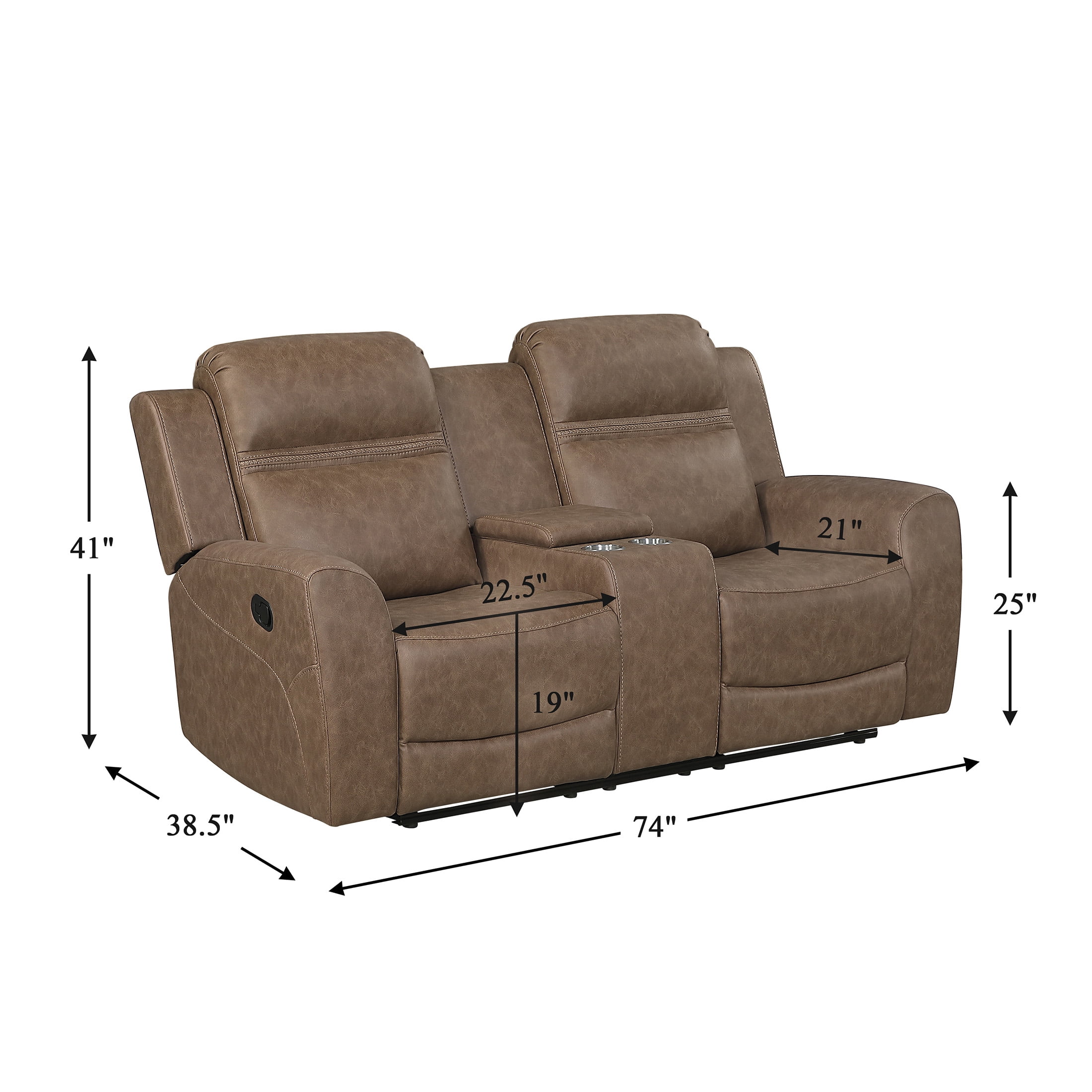 OakvillePark Vensley Microfiber Manual Double Reclining Love Seat with Center Console, Brown