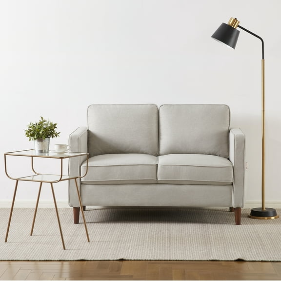 Mellow Hana Modern Fabric Loveseat with Armrest Pockets, Sand Grey Beige