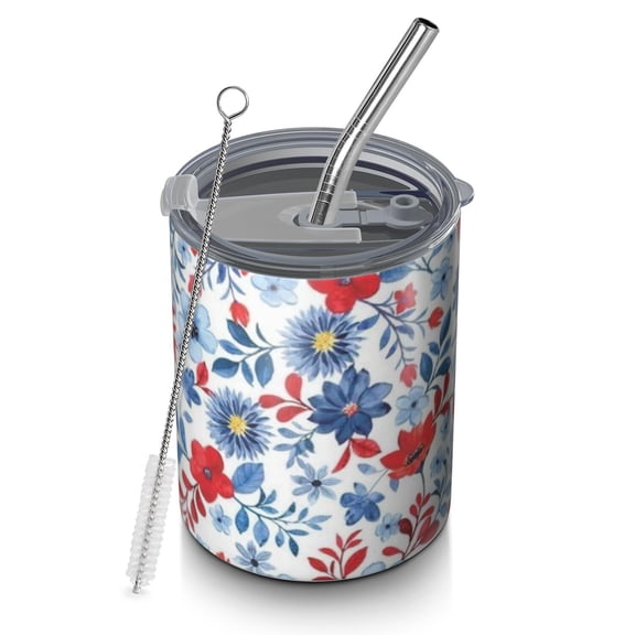 12oz Coffee Tumblers Pioneer Flower Stainless Steel Vacuum Insulated Travel Tumbler Coffee Cups Mug with Lid and Straw with Cleaning Brush for Cold & Hot Drinks