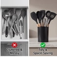 thumbnail image 3 of Juego de Utensilios de Cocina de Silicona de 12 Piezas, Set de Espátulas y Cucharas de Cocina Antiadherentes con Mango de Madera, Resistentes al Calor y Libres de BPA, Color Negro Elegante, 3 of 9