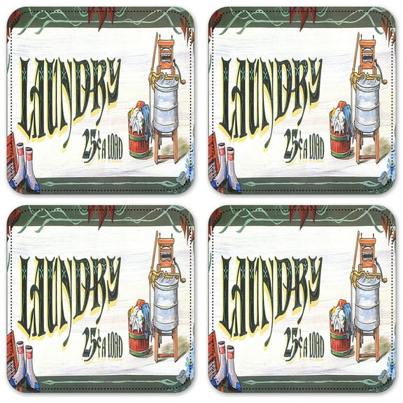 Vinyl Drink Coasters - Set of 4 - Laundry