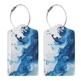 thumbnail image 3 of Pofeuu Blue White Fluid Art Print Luggage Tags, Privacy Cover ID Label with Stainless Steel Loop and Address Card for Travel Bag Suitcase-1, 3 of 5