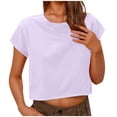 thumbnail image 1 of Yuyuzo Crop Tops pour Femmes T-Shirts à Manches Courtes Col Rond T-Shirts Unis Coupe Ample Été, 1 of 5