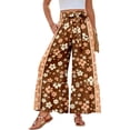 thumbnail image 2 of Women Summer Beach Vacation Pants High Waisted Wide Leg Pants Printed Loose Flowy Casual Palazzo Lounge Trousers Light Brown S, 2 of 5