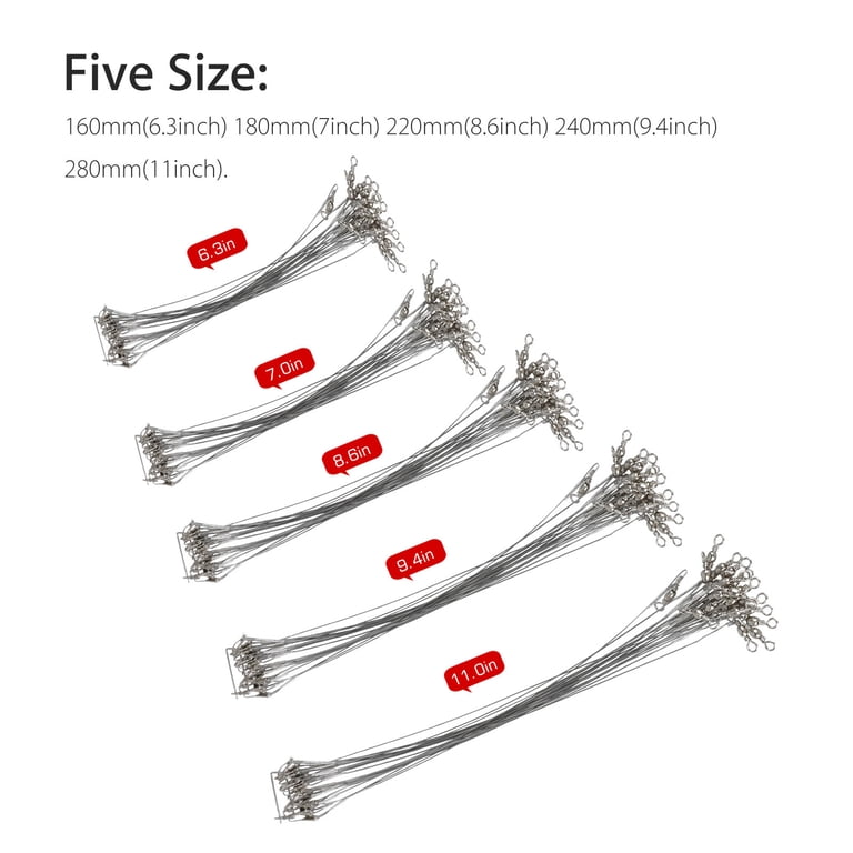 100pcs Fishing Wire Trace Lure Leaders, TSV Stainless Steel High-Strength Fishing Wire Rigs Fishing Beads Fishing Trace Lures Steel Wire Leader