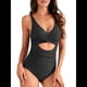 thumbnail image 1 of Trajes de Baño de una Pieza para Mujer, con Control de Abdomen, Corte Alto, Espalda Cruzada y Lazo. Negro M, 1 of 8