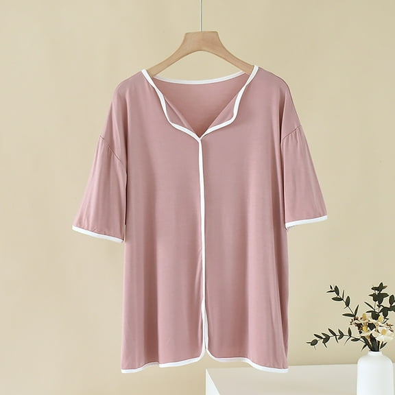 tarylea Womens Tops Short Sleeve V Neck Color Blocked Pajama Tops Casual Loose Summer Comfy Lounge Tops
