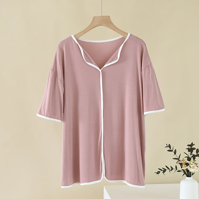 Pyjamas pour Femmes, Pyjamas à Col en V à Manches Courtes Grande Taille pour la Maison, Haut en Soie Glacée Fine, T-shirt, Cadeaux pour Femmes, TTG