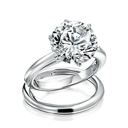 3.5CT Simple Round Solitaire 6 Prong AAA CZ Engagement Wedding Band Ring Set For Women 925 Sterling Silver