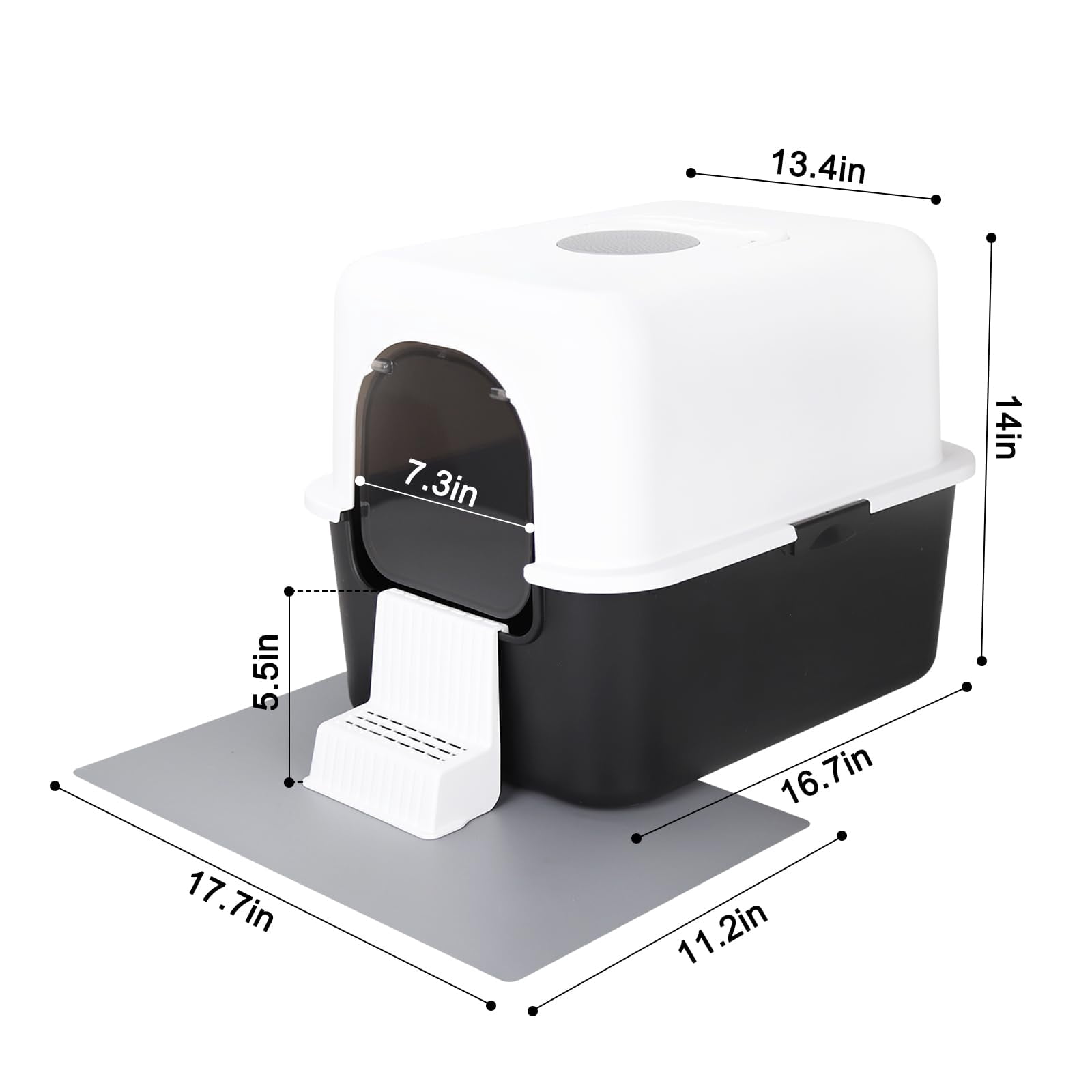 Enclosed Cat Litter Box with Lid, Splash-Proof and Leak-Proof Design, High Edge for Urine Control, Odor-Free, Easy to Clean and Install, Black Pedal Model