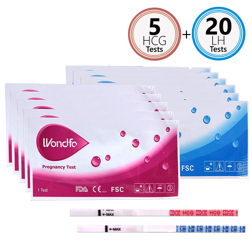 Wondfo 20 Ovulation Test Strips and 5 Pregnancy Test Strips Kit
