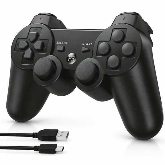 Wireless Controller Compatible with P3/PC,P3 Gamepad Joystick with Double Vibration,Charging Cable for P3/PC,Black