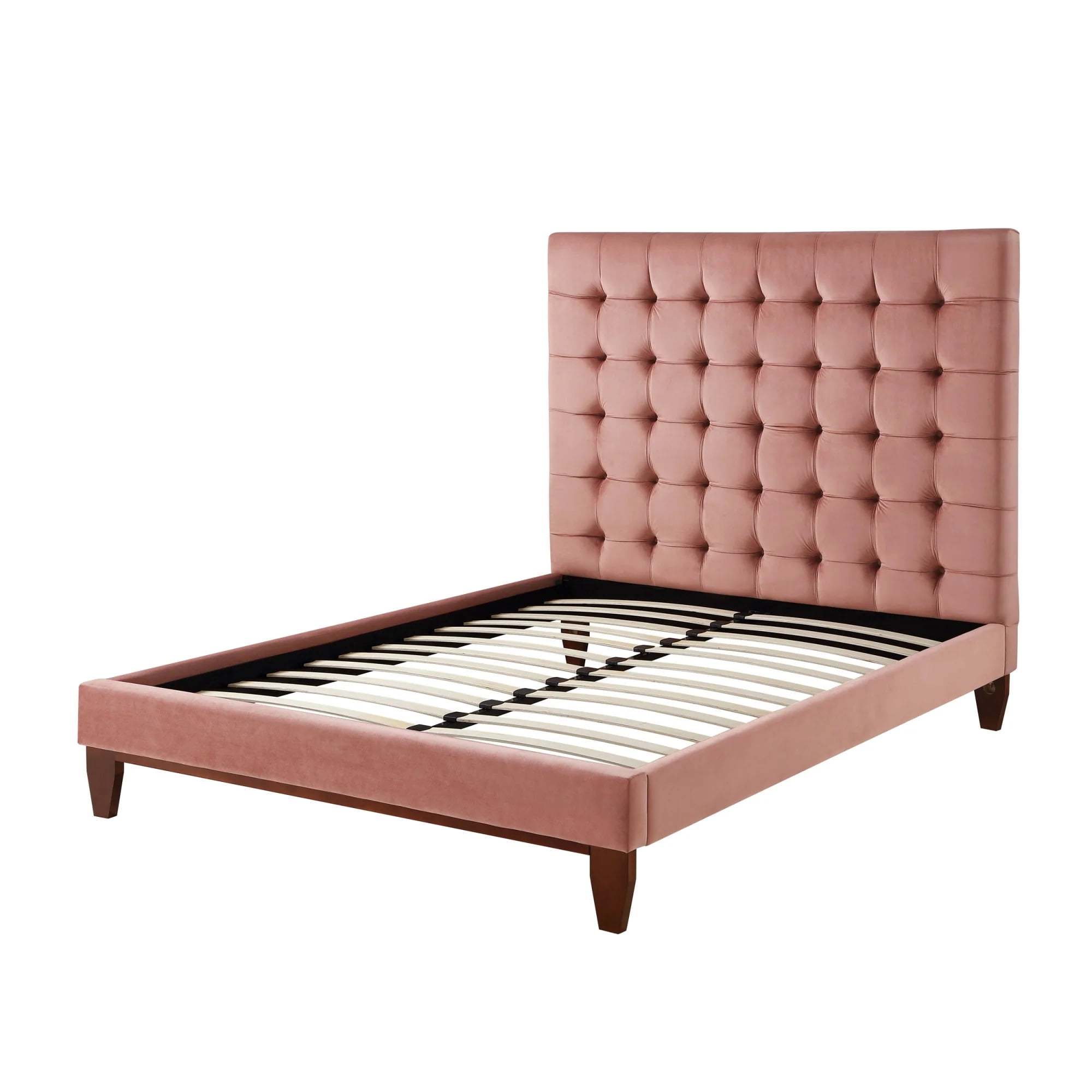 HomeRoots Light Gray Solid Wood Full Tufted Upholstered Linen Bed