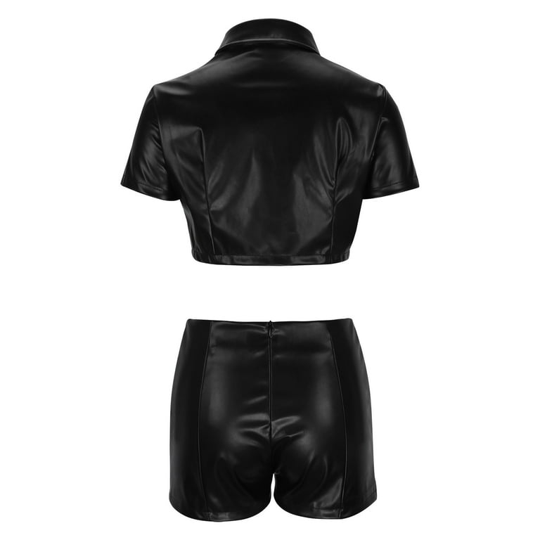 Short Sleeve Faux Leather Shirt Outfit Laney Faux Leather Collared