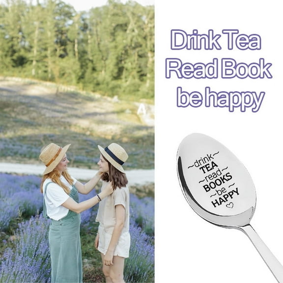 Tea Lovers Spoon Gifts for Daughter Son Granddaughter Grandson Birthday Graduation Gift for Friend Sister Brother Drink Tea Read Books Be Happy Spoon for Tea Book Lovers Gifts for Mom Dad Gift