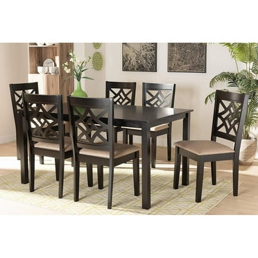Baxton Studio Nicolette Modern and Contemporary Sand Fabric Upholstered and Dark Brown Finished Wood 7-Piece Dining Set