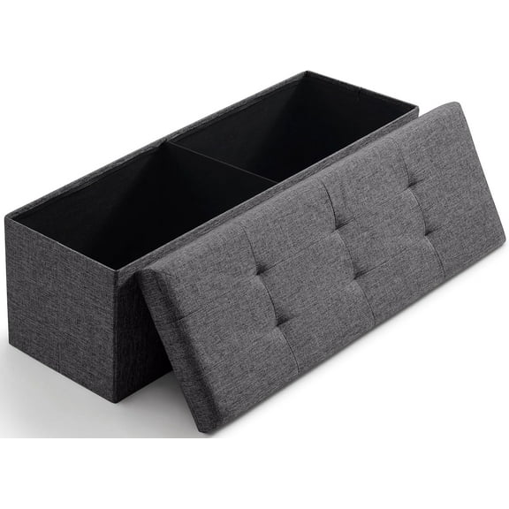 Ornavo Home 43 Inch Folding Storage Ottoman with Storage , Long Large Storage Ottoman , Storage Chest, Foot Rest Stool, Bedroom  with Storage - (Dark Gray)
