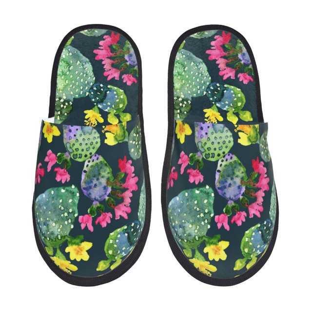 Fotbe Watercolor Cactuses Pantuflas Peludas para Mujer con Estampado, Zapatillas de Peluche, Zapatos de Invierno para Casa, Uso Interior y Exterior-Medium