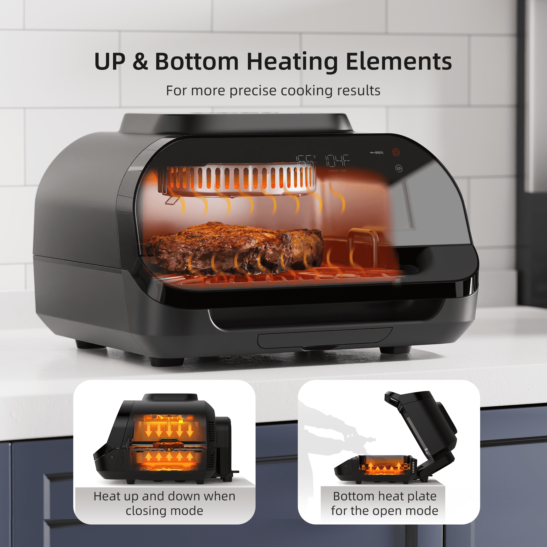 12-in-1 Indoor Grill with 6.3-Quart Air Fryer, Smokeless Indoor Electric  Grill, Roast, Bake, and Smart Cook System, Dehydrate 1700W 