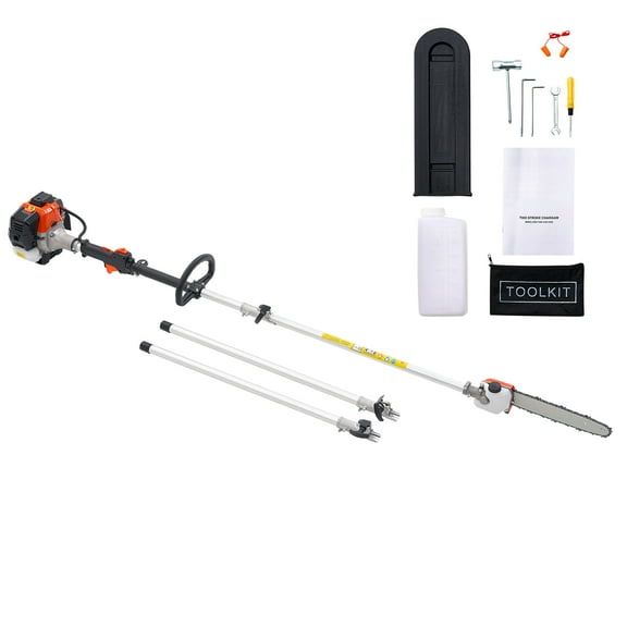 KFFKFF Gas-Powered Pole Saw, 25CC 2-Stroke Engine with 12-Inch Cutting Bar, Cordless Tree Trimmer with 23 fl.oz Fuel Tank, Adjustable Length 7 to 12 ft