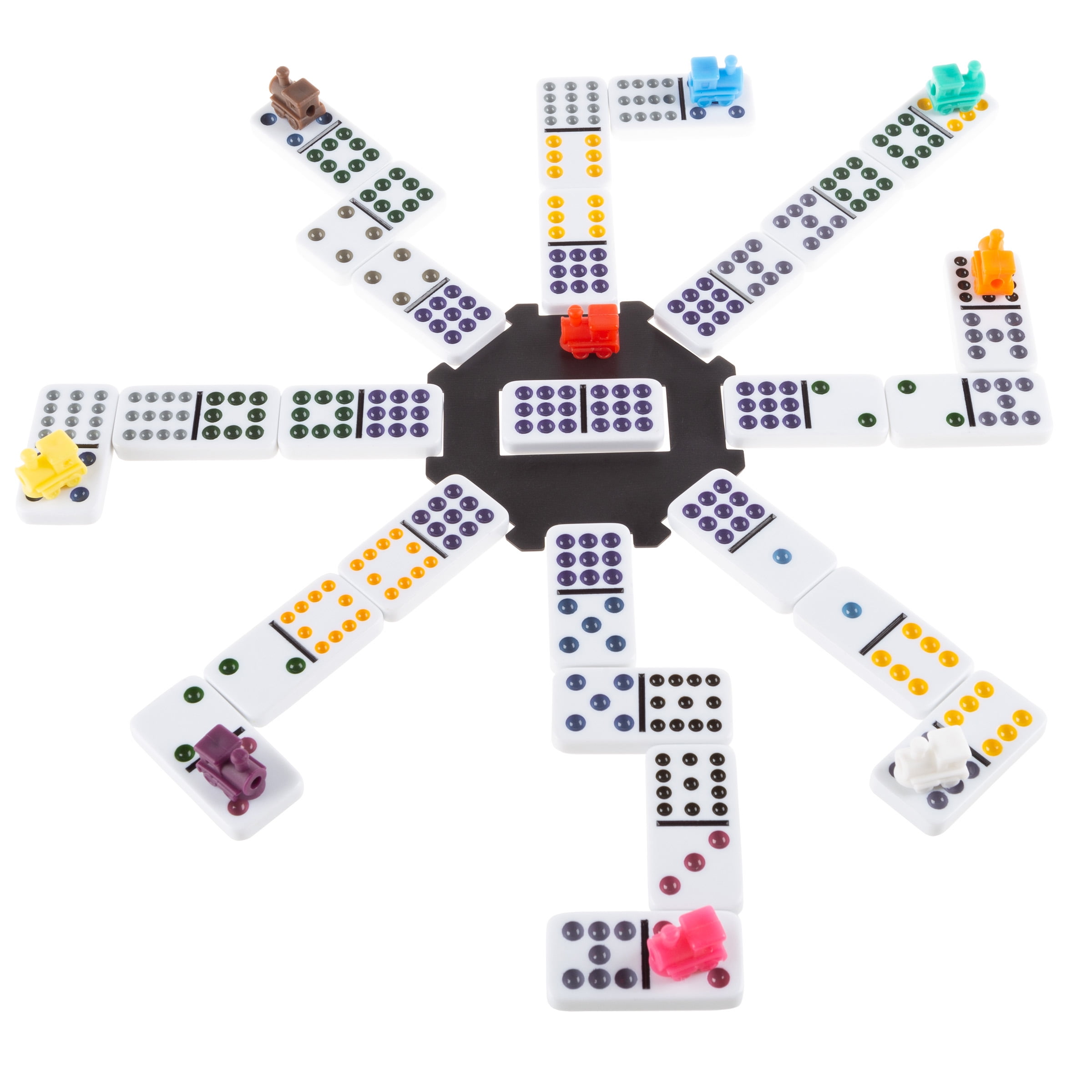 10 ASSORTED TRAINS AND 1 DOMINO TURN TABLE FOR MEX TRAIN AND CHICKEN FOOT GAMES 