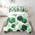 thumbnail image 2 of Manfei Geometric Honeycomb Hexagon 7-Piece Bedding Comforter Set,Modern Minimalist Art King Bedding Sets,Green Gold White Bed Sheets For Men Women,Microfiber Bedroom Decor Reversible, 2 of 8
