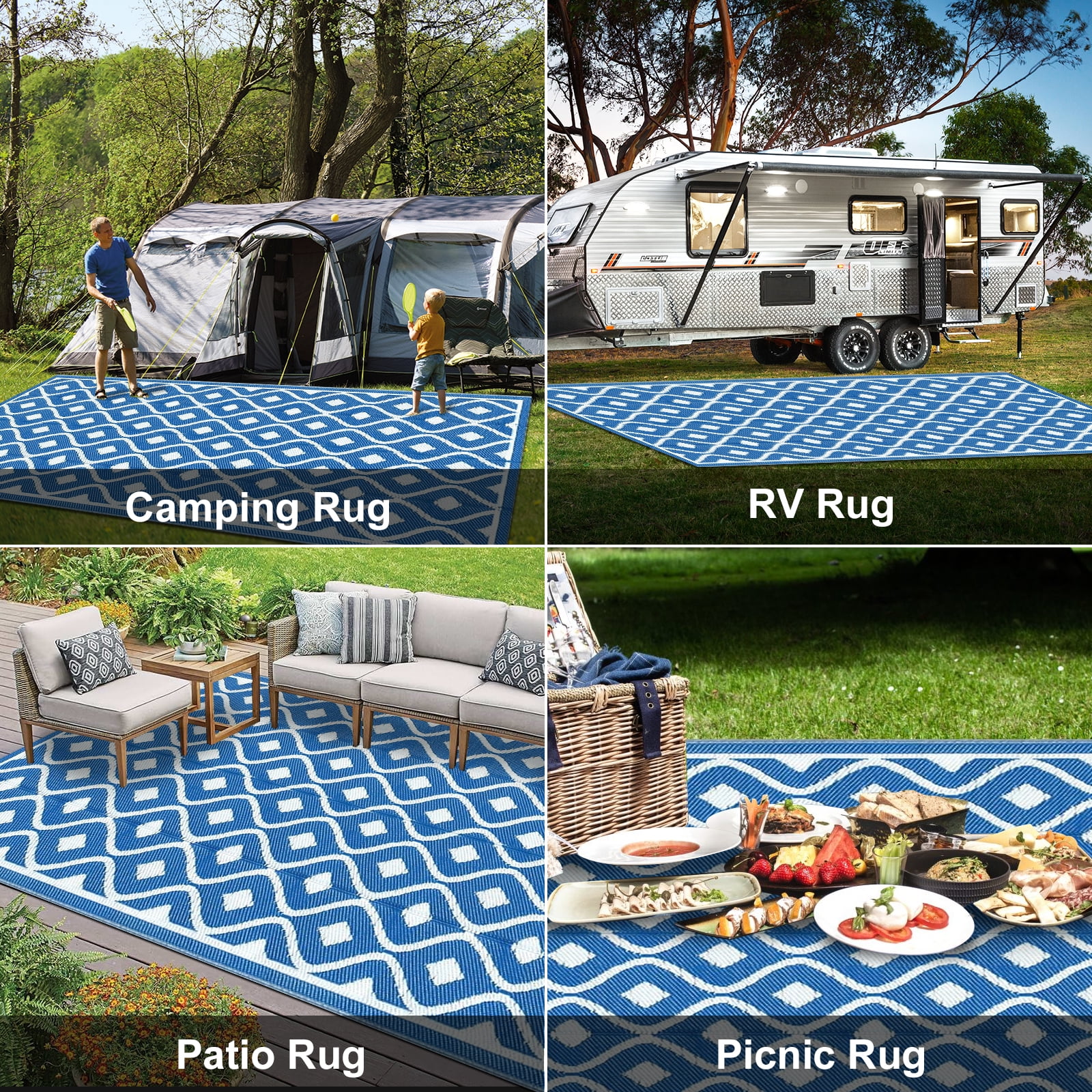 Reversible Area Rug Floor Mat for Outdoor RV Picnic Beach Trailer Camping,  5x8ft