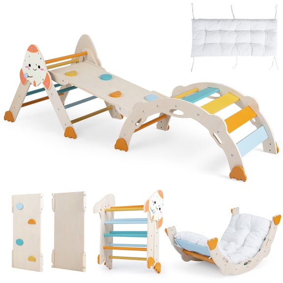 Costway 8-in-1 Climbing Toys for Toddlers with Triangle Ladder, Convertible Ramp, Indoor Macaron