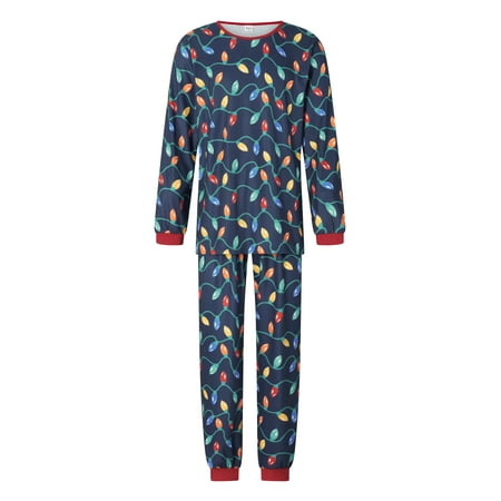 

Family Matching Christmas Pajamas Colorful String Lights Pattern Long Sleeve Tops and Pants Xmas Sleepwear